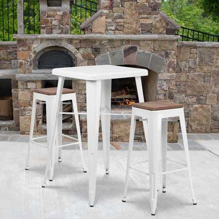 FLASH FURNITURE Backless White Metal Barstool with Square Wood Seat, 30" High 4-CH-31320-30-WH-WD-GG