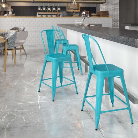 FLASH FURNITURE Teal Metal Outdoor Stool, 24" 4-ET-3534-24-CB-GG