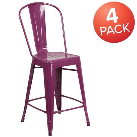 Flash Furniture Purple Metal Outdoor Stool, 24" 4-ET-3534-24-PUR-GG