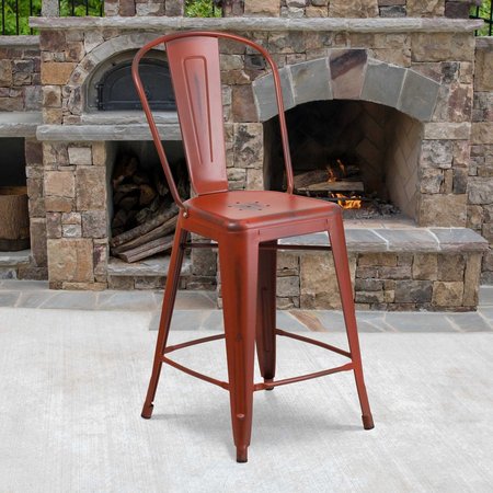 Flash Furniture Distressed Red Metal Stool 4-ET-3534-24-RD-GG