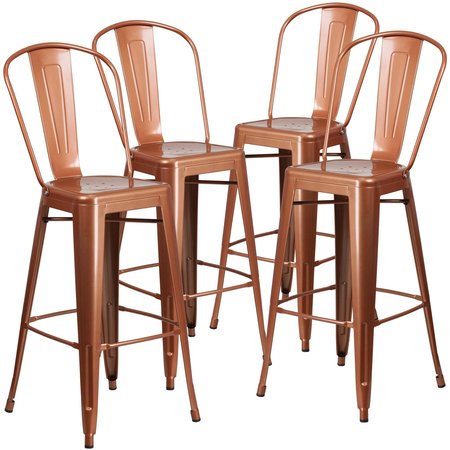Flash Furniture Copper Metal Indoor-Outdoor Barstool with Back, 30" High 4-ET-3534-30-POC-GG