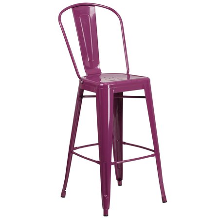 Flash Furniture Purple Metal Indoor-Outdoor Barstool with Back, 30" High 4-ET-3534-30-PUR-GG