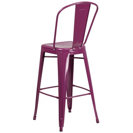 Flash Furniture Purple Metal Indoor-Outdoor Barstool with Back, 30" High 4-ET-3534-30-PUR-GG