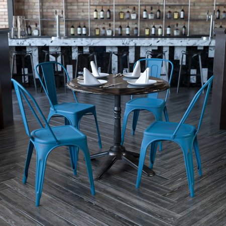 FLASH FURNITURE Distressed Antique Blue Metal Indoor-Outdoor Stackable Chair 4-ET-3534-AB-GG