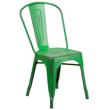 Flash Furniture Distressed Green Metal Indoor-Outdoor Stackable Chair 4-ET-3534-GN-GG