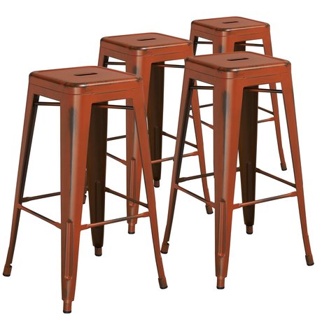 FLASH FURNITURE 4Pack 30" High Backless Aged Orange Metal Barstool 4-ET-BT3503-30-OR-GG