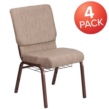 FLASH FURNITURE Beige Fabric Church Chair 4-FD-CH02185-CV-BGE1-BAS-GG