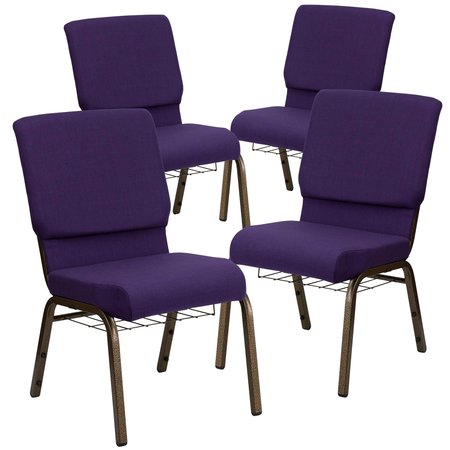 FLASH FURNITURE Purple Fabric Church Chair 4-FD-CH02185-GV-ROY-BAS-GG