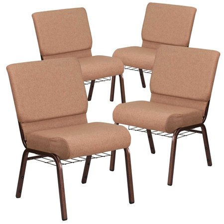 FLASH FURNITURE Caramel Fabric Church Chair 4-FD-CH0221-4-CV-BN-BAS-GG