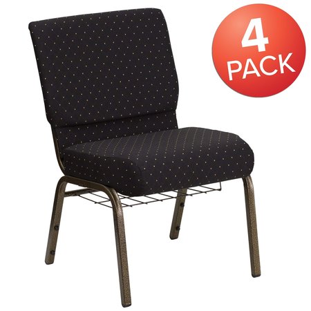 Flash Furniture Black Dot Fabric Church Chair 4-FD-CH0221-4-GV-S0806-BAS-GG