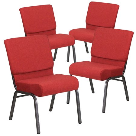 FLASH FURNITURE Crimson Fabric Church Chair 4-FD-CH0221-4-SV-RED-GG