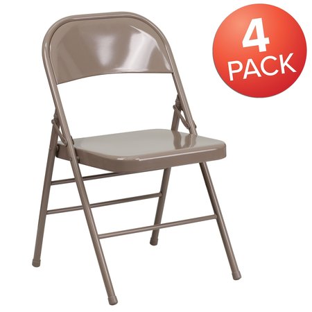 Flash Furniture Beige Metal Folding Chair 4-HF3-MC-309AS-BGE-GG