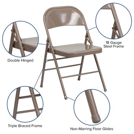 Flash Furniture Beige Metal Folding Chair 4-HF3-MC-309AS-BGE-GG