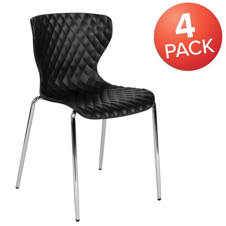 Flash Furniture Lowell Contemporary Design Black Plastic Stack Chair, PK4 4-LF-7-07C-BLK-GG