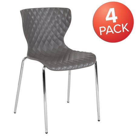 Flash Furniture Lowell Contemporary Design Gray Plastic Stack Chair, PK4 4-LF-7-07C-GRY-GG