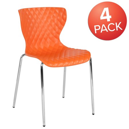 Flash Furniture Lowell Contemporary Design Orange Plastic Stack Chair, PK4 4-LF-7-07C-ORNG-GG
