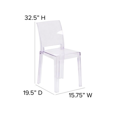 Flash Furniture Ghost Chair with Square Back in Transparent Crystal 4-OW-SQUAREBACK-18-GG