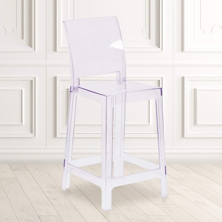 FLASH FURNITURE Ghost Counter Stool with Square Back in Transparent Crystal 4-OW-SQUAREBACK-24-GG