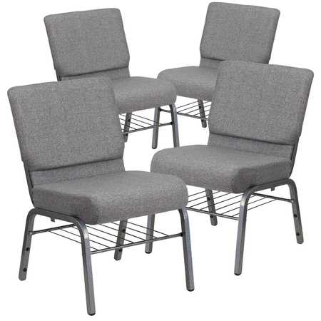 FLASH FURNITURE Gray Fabric Church Chair 4-XU-CH0221-GY-SV-BAS-GG