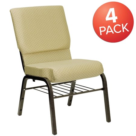 FLASH FURNITURE Beige Fabric Church Chair 4-XU-CH-60096-BGE-BAS-GG