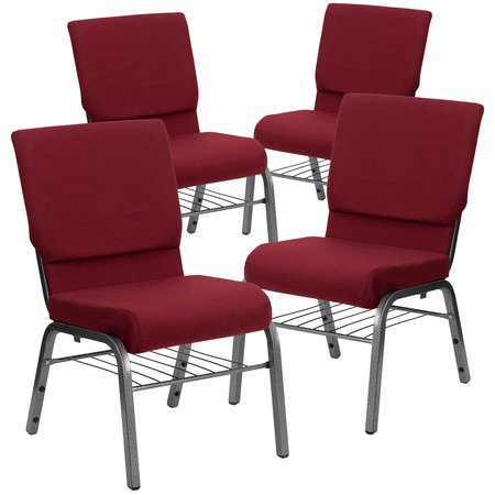 Flash Furniture Burgundy Fabric Church Chair 4-XU-CH-60096-BY-SILV-BAS-GG
