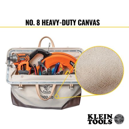 Klein Tools Wide-Mouth Tool Bag, Natural/Brown, Canvas, 1 Pockets 5102-20