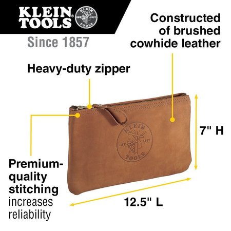 Klein Tools Top-Grain Leather Tool Pouch, Brown, Leather, 0 Pockets 5139L