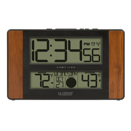 LA CROSSE TECHNOLOGY Atomic Dgtl Wall Clock, Temp/Moon Phase 513-1417CH-INT