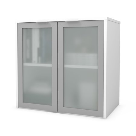 BESTAR Hutch with Frosted Glass Door, 18.2" D, 30.1" W, 28.3" H, White 160521-1117