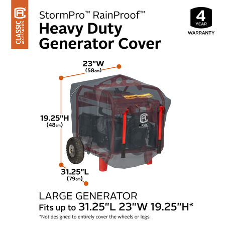 Classic Accessories StormPro RainProof Heavy-Duty Generator Cover, 29.25"L x 21"W x 19.25"H 52-225-041001-EC