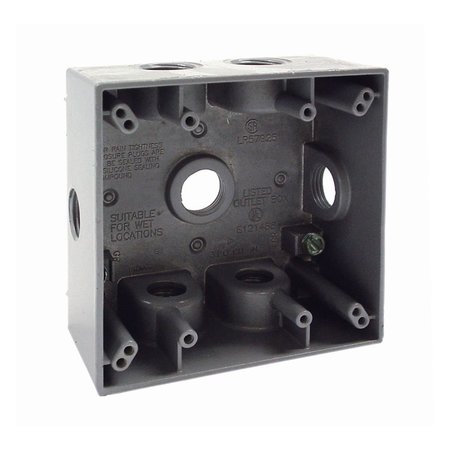 BELL OUTDOOR Weatherproof Box, 7 Outlets, Gray, 2-Gang, 2-Gang, Aluminum 5338-0