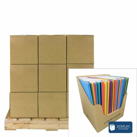 ROARING SPRING Pallet of 100 Pocket Folders w/Prongs in Counter Display, 11.75"x9.5", Twin Pockets hold 25 sht ea 54200PL