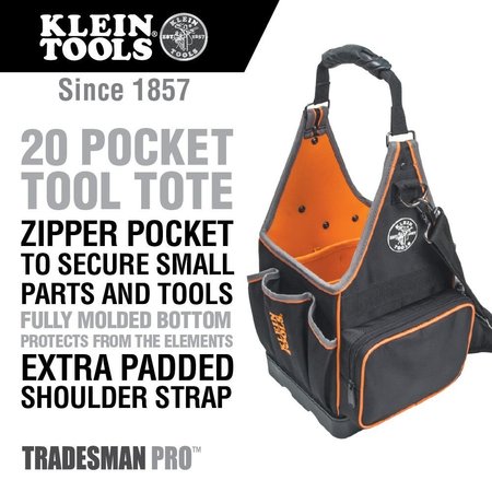 Klein Tools Bag/Tote, Tool Tote, Black, Ballistic Nylon, 20 Pockets 554158-14