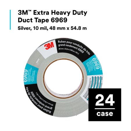 3M Duct Tape, 2 In x 60 yd, 10.5 mil, Silver 6969
