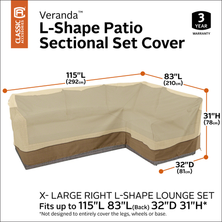 Classic Accessories Veranda L-Shape Sectional Lounge Set Cover, 115"L (left) x 83"L (right) 56-302-051501-EC