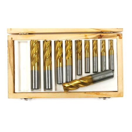 Hhip 10 Piece 4 Flute TiN Coated End Mill Set 5800-0010