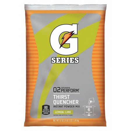 Gatorade G Series, Thirst Quencher Sports Drink Mix, Powder, Lemon-Lime, 6 Gal Yield Per 51 oz Pk, 1 Pack 03967
