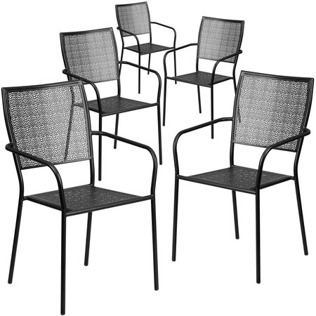 Flash Furniture 5Pack Black Steel Patio Arm Chair with Square Back 5-CO-2-BK-GG