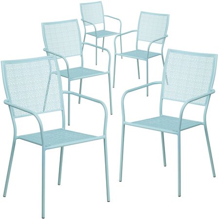 Flash Furniture 5PK Sky Blue Steel Patio Arm Chair w/ Square Back 5-CO-2-SKY-GG