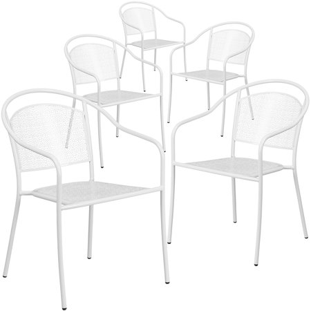 FLASH FURNITURE 5 Pack White Steel Patio Arm Chair with Round Back 5-CO-3-WH-GG