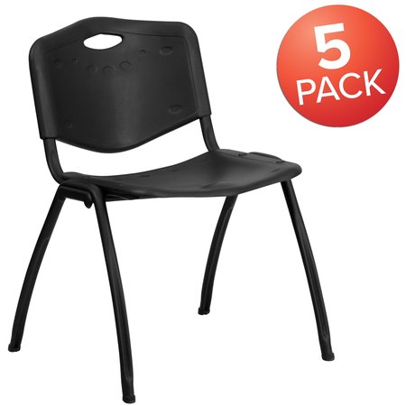 FLASH FURNITURE HERCULES Series 880 lb. Capacity Black Plastic Stack Chair 5-RUT-D01-BK-GG