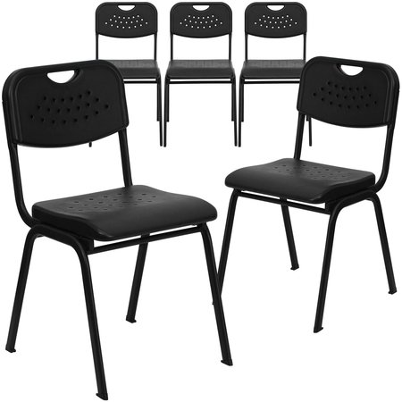 FLASH FURNITURE Black Plastic Stack Chair 5-RUT-GK01-BK-GG