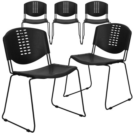 Flash Furniture Black Plastic Stack Chair 5-RUT-NF02-BK-GG
