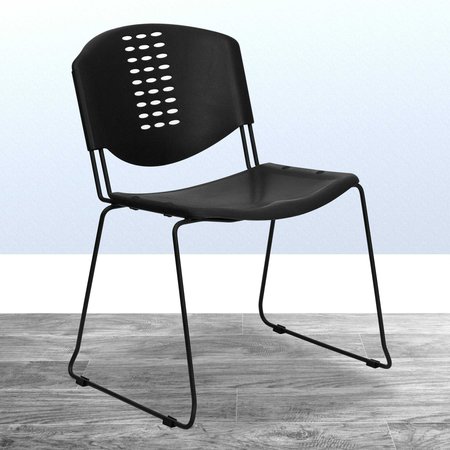 FLASH FURNITURE Black Plastic Stack Chair 5-RUT-NF02-BK-GG