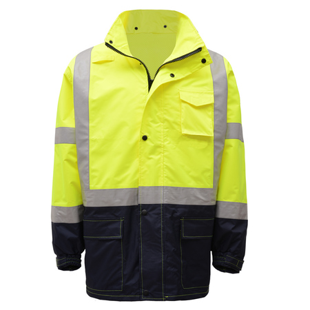 Gss Safety Class 3 Premium Hooded Rain Jacket, Black 6003-S/M