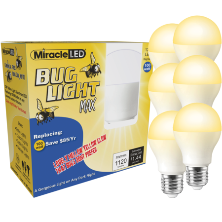 MIRACLE LED Bug Light MAX Yellow Amber Glow Replace 100w for Porch & Patio 602163