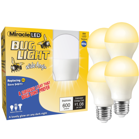 MIRACLE LED Bug Light Wide Angle Yellow Amber Glow Replace 60W for Porch & Patio 602170