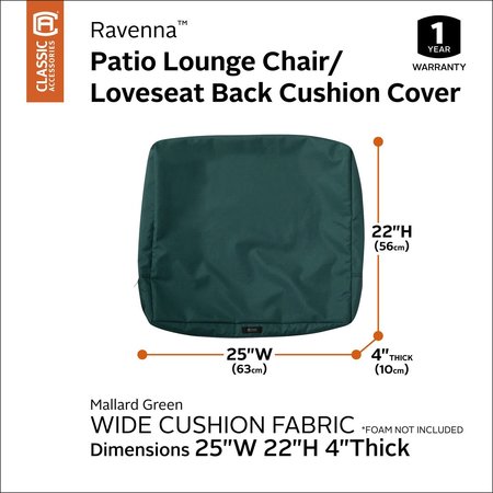 Classic Accessories Ravenna Patio Cushion Slipcover, Mallard Green, 25 60-377-011101-RT