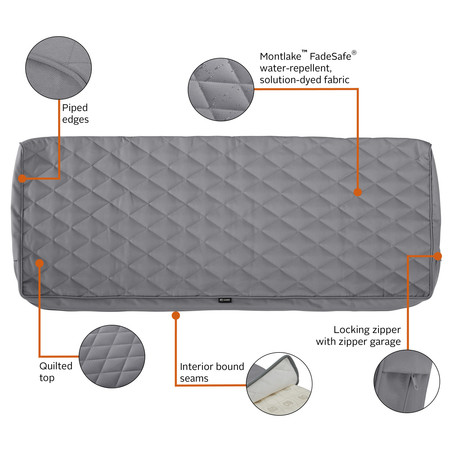 Classic Accessories Montlake Quilted Cushion Slipcover, Grey, 54"x18"x3" 60-449-011001-RT