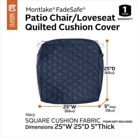 Classic Accessories Montlake Quilted Cushion Slipcover, Navy, 25"x25"x5" 60-484-015501-RT